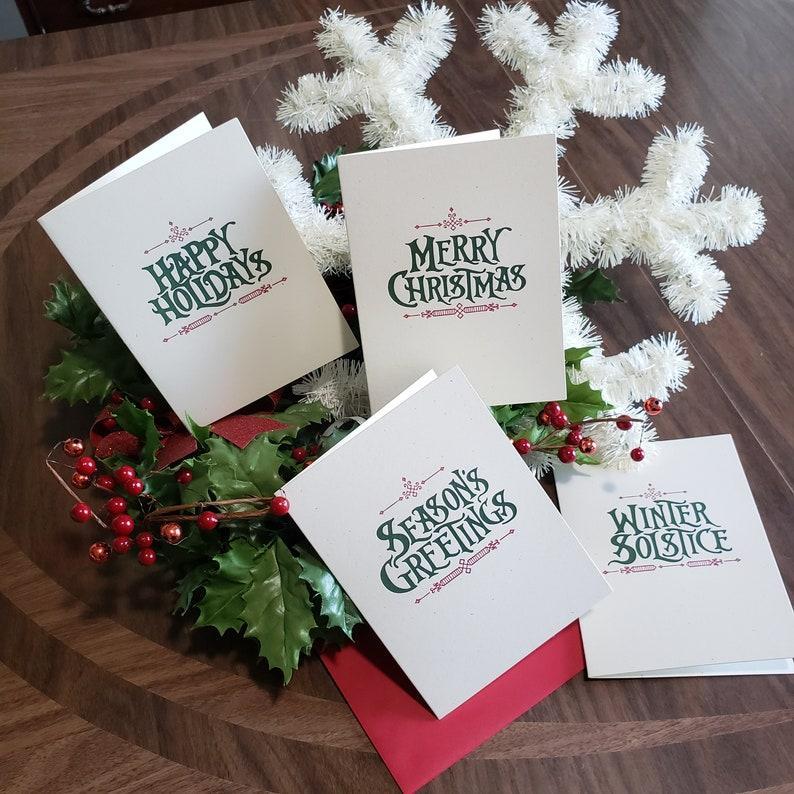 Skylab Letterpress: Season's Greetings Holiday Cards - 4 Pack - A2 Sized Letterpressed Blank Greeting Cards - Image 2