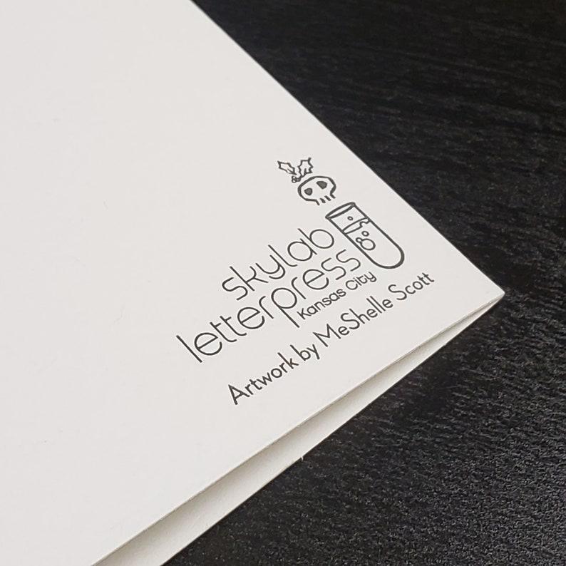 Skylab Letterpress: Skull Snow Globe Greeting Card - A2 Sized Letterpressed Blank Greeting Card - Image 2