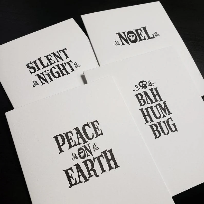 Skylab Letterpress: Twisted Xmas Cards Holiday Cards - 4 Pack - A2 Sized Letterpressed Blank Greeting Cards