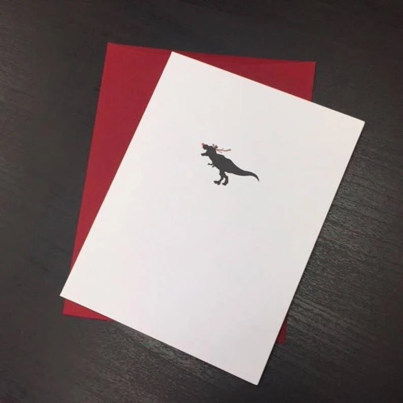 Skylab Letterpress: X-Mas T-Rex Holiday Card - A2 Sized Letterpressed Blank Greeting Card