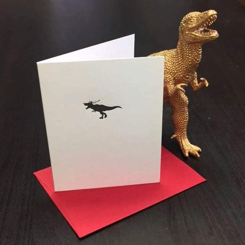Skylab Letterpress: X-Mas T-Rex Holiday Card - A2 Sized Letterpressed Blank Greeting Card - Image 2