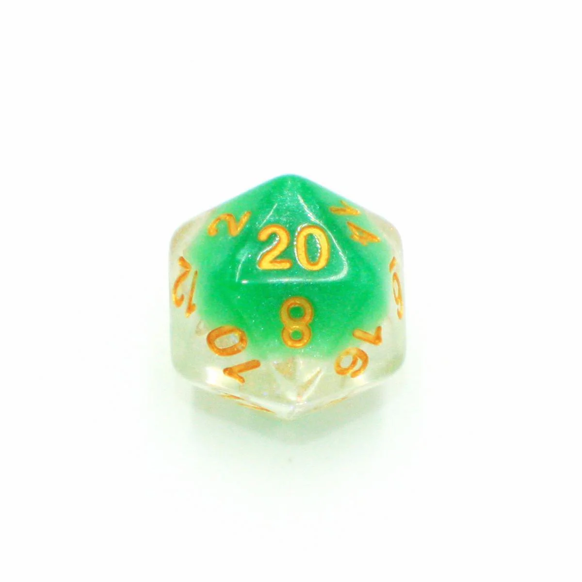 "Slime Surprise" - Transparent Glitter and Green with Gold Layer - Polyhedral Dice (7) - Level One Dice - Image 4
