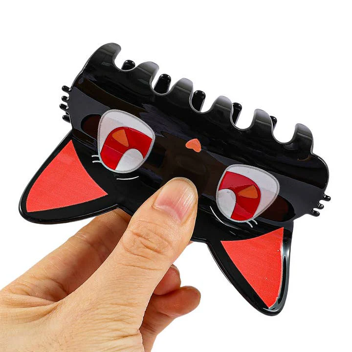 SoapElenGlen: Adorable Big Eyes Black Cat Head Hair Claw Clip - A - Image 4