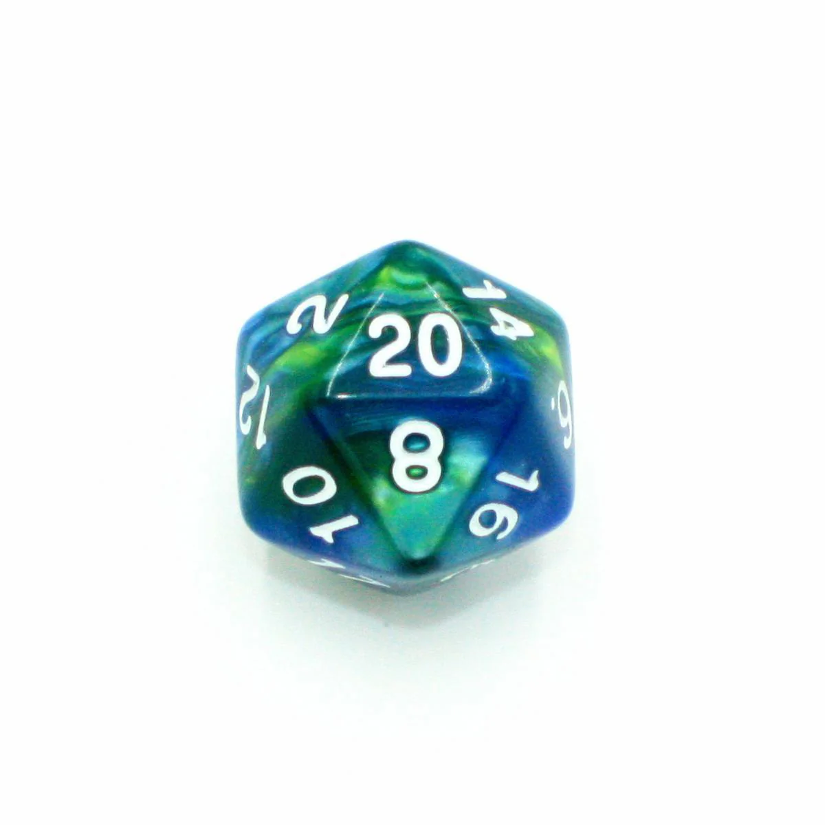 "Sour Blueberry" - Green and Blue Pearlescent with White - Polyhedral Dice (7) - Level One Dice - Image 4