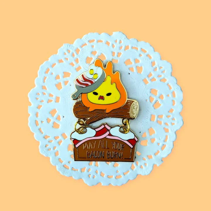 Sugar Cubed Studios: Calcifer's Burned Bacon - Dangle Enamel Pin