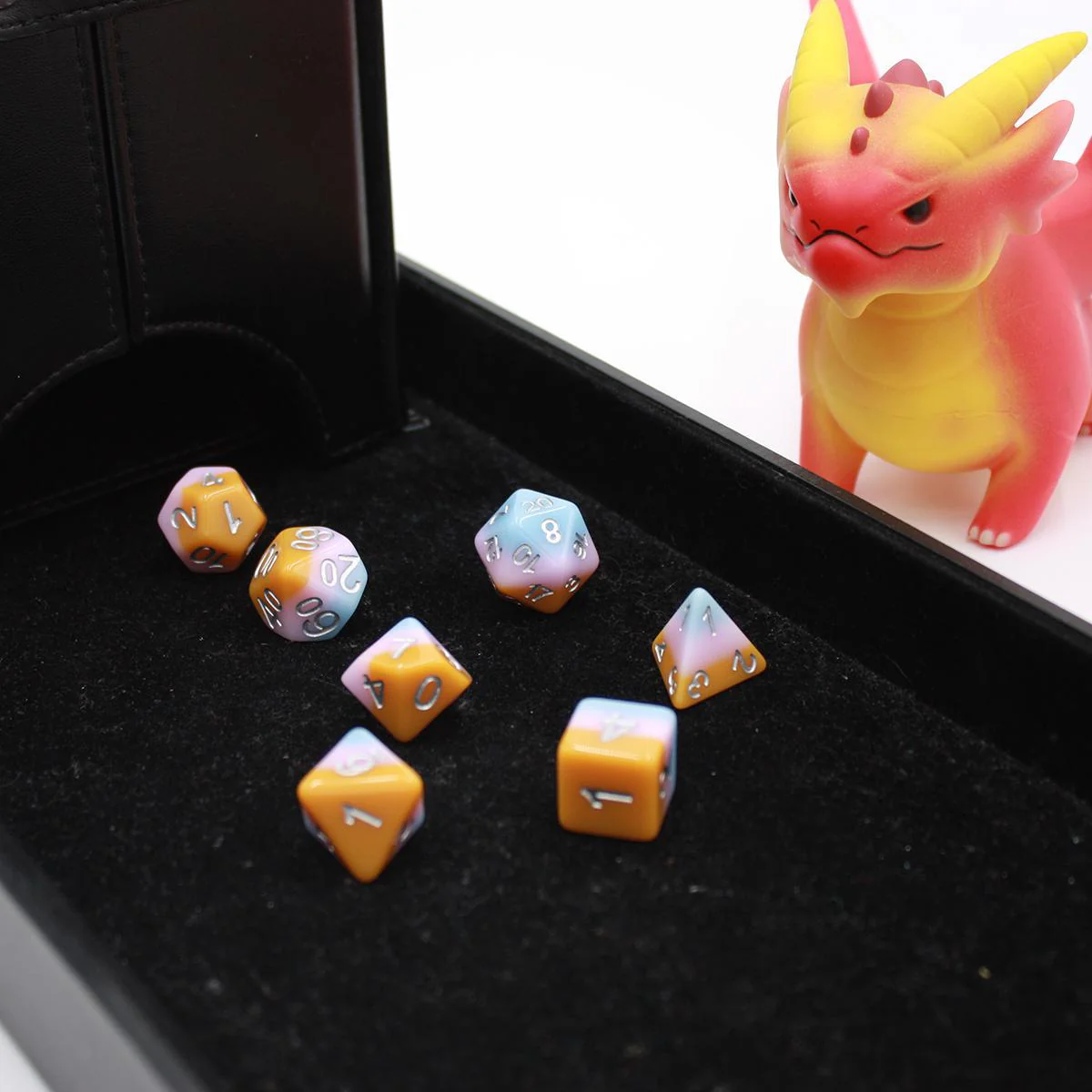 "Summertime Watermelon" - Green and Red with Gold Layer - Polyhedral Dice (7) - Level One Dice - Image 6