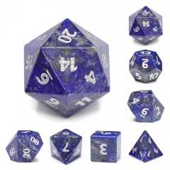 "Tectonic Twilight" - Blue and Gray Grains Lazurite with Silver Inking - Polyhedral Gemstone Dice (7) - Level One Dice - Image 2
