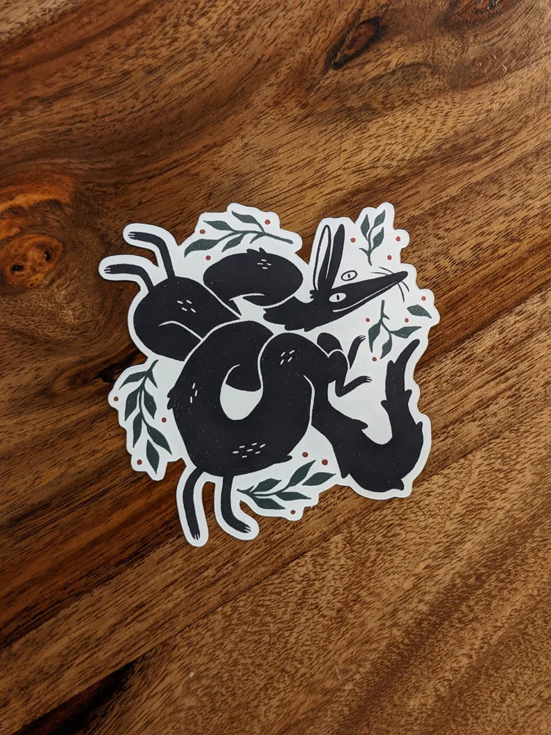 The Laughing Crow: Sticker - Wreath Worm - Green Metallic Dog