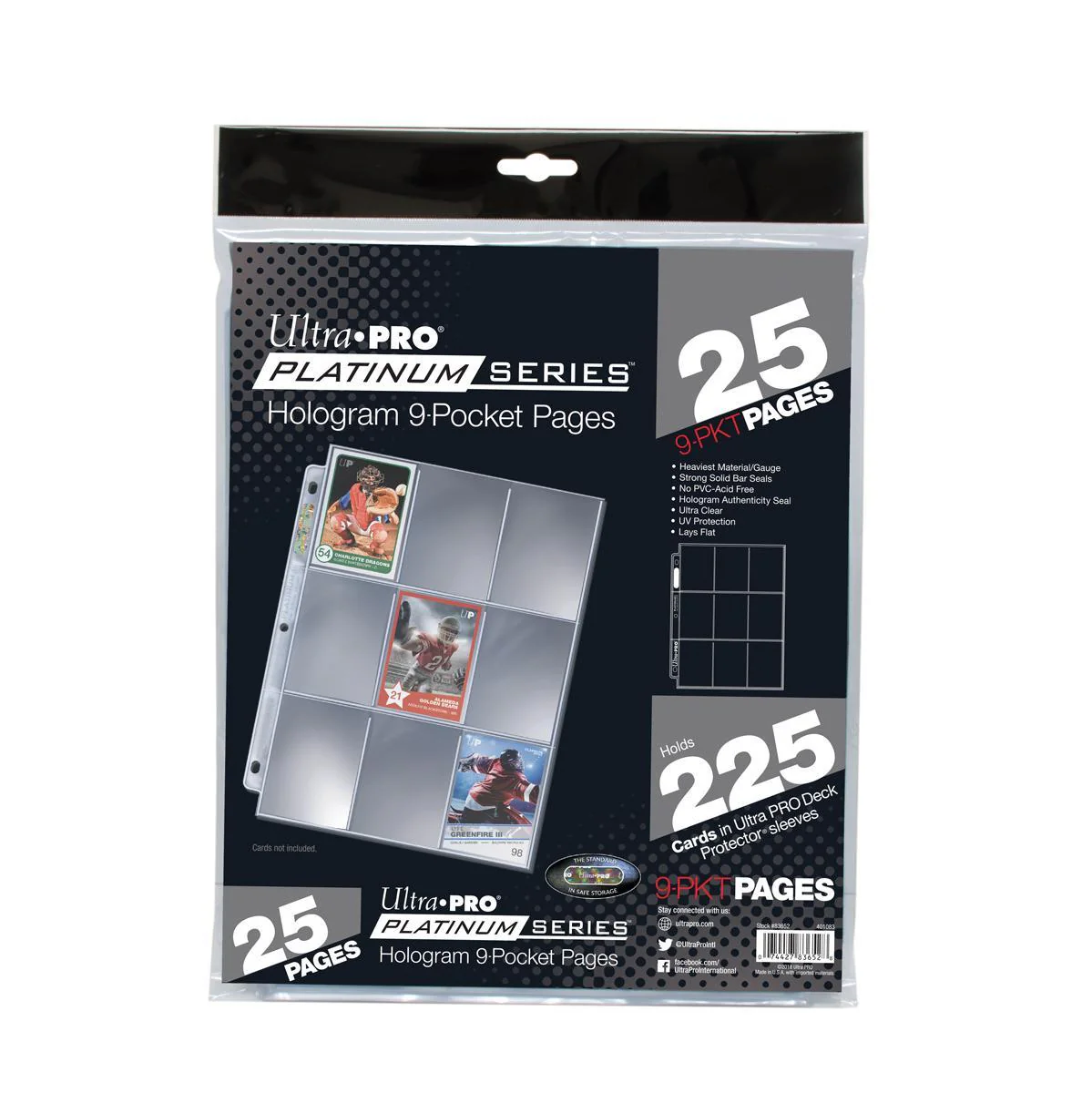 Ultra Pro: 9-Pocket Platinum Binder Page for Standard Size Cards (25)
