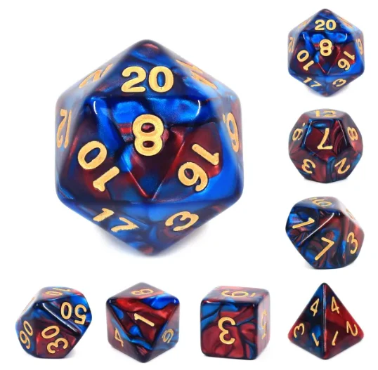 "Undecided Onion" - Red and Blue Swirl with Gold Inking - Polyhedral Dice (7) - Level One Dice