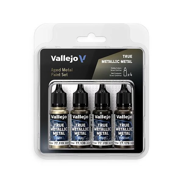 Vallejo: True Metallic Metal Set - Aged Metal (4) 18 ml bottles