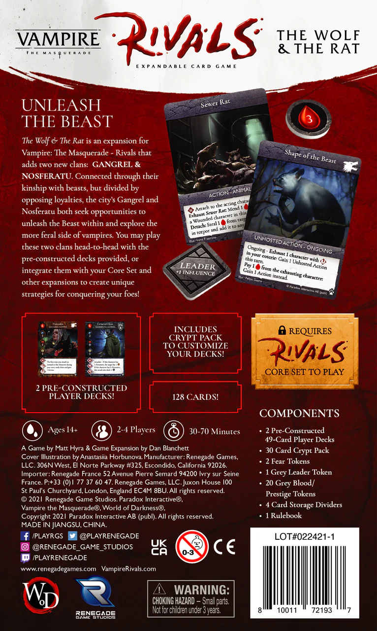 Vampire The Masquerade Rivals ECG: The Wolf & The Rat Expansion - Image 3