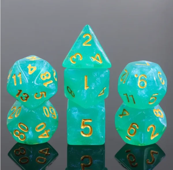"Water Breathing Potion" - Teal Glitter with Gold Inking - Polyhedral Set (7) - Level One Dice
