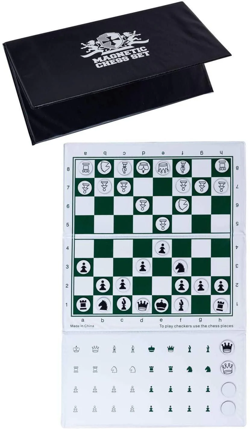 Wood Expressions: Magnetic Chess Set - Portable Vinyl 10-inch Checkbook-style Board