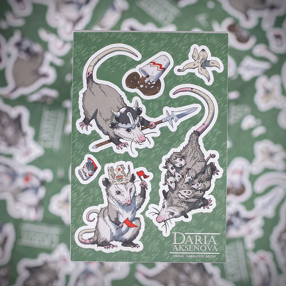 World of Trash: Waterproof Vinyl Sticker Sheet - Oposums - 'Mama Knows Best'