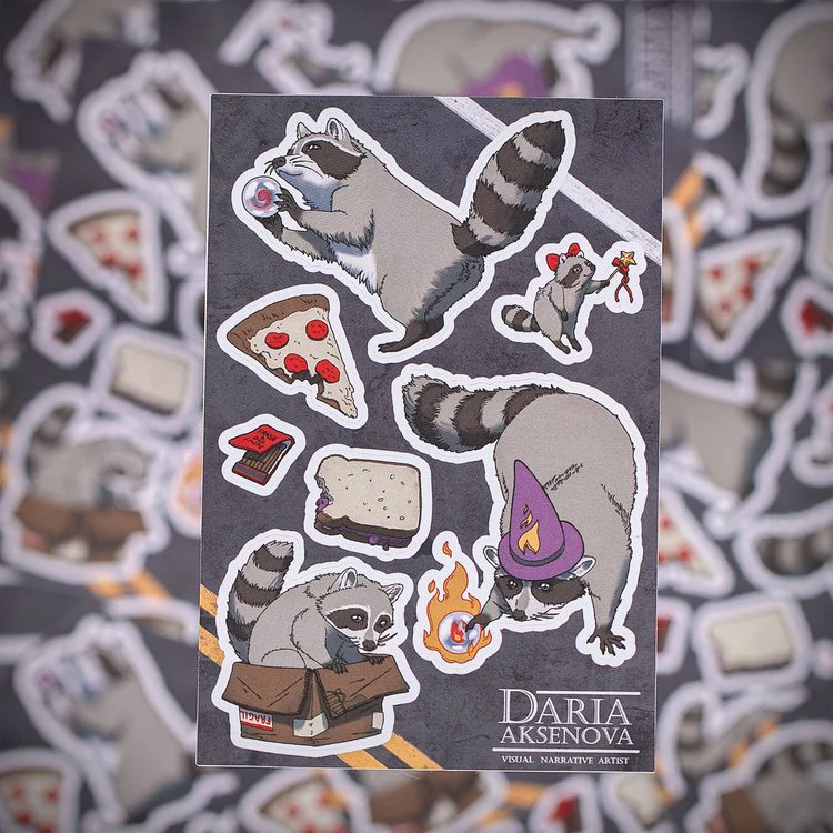 World of Trash: Waterproof Vinyl Sticker Sheet - Racoons - 'Mammal Mayhem'